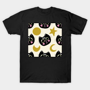 Black cat stars and moon T-Shirt